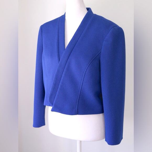Kasper Royal Blue Cropped Open Front Lightweight Jacket - Picture 1 of 8